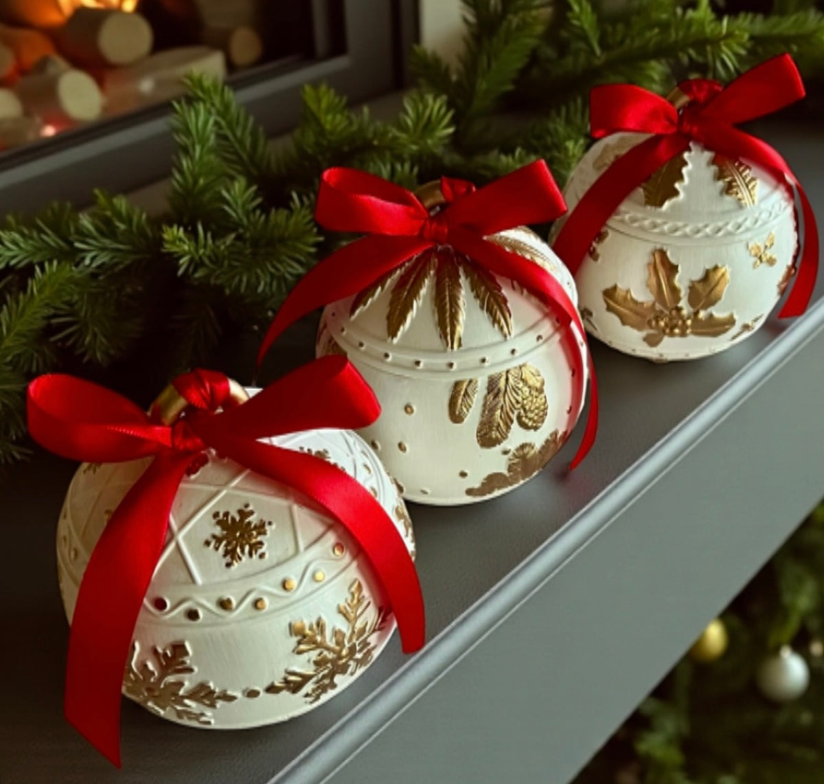 Golden and white Christmas ornament with lid