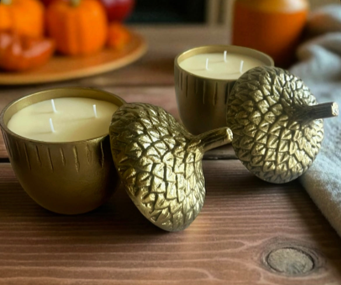 Cast metal acorn with lid