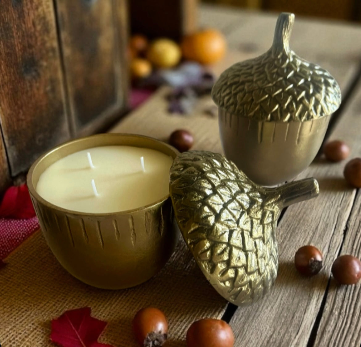 Cast metal acorn with lid