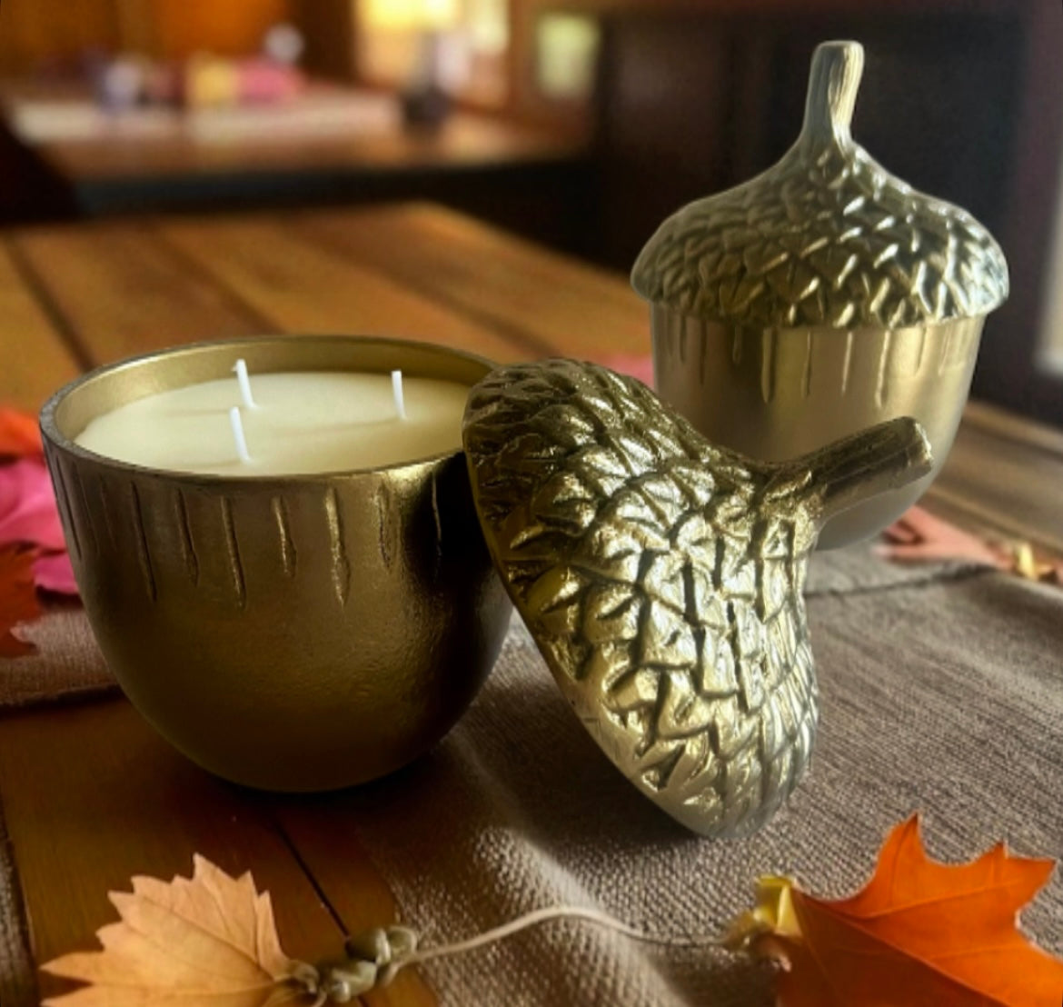 Cast metal acorn with lid