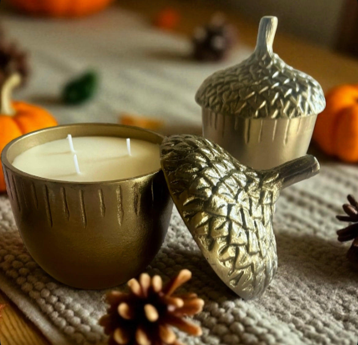 Cast metal acorn with lid