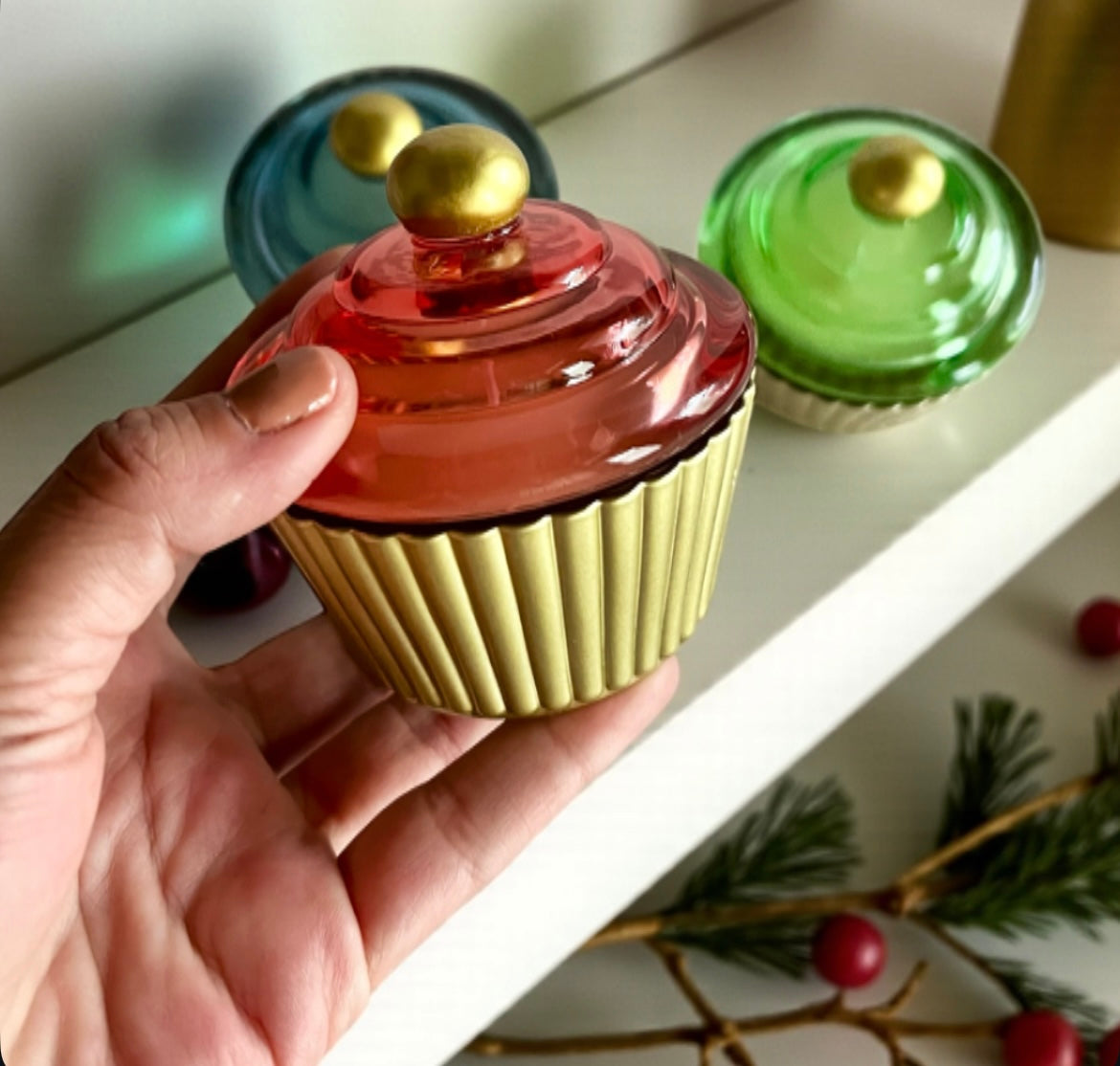 Glass cupcake set (3 candles)