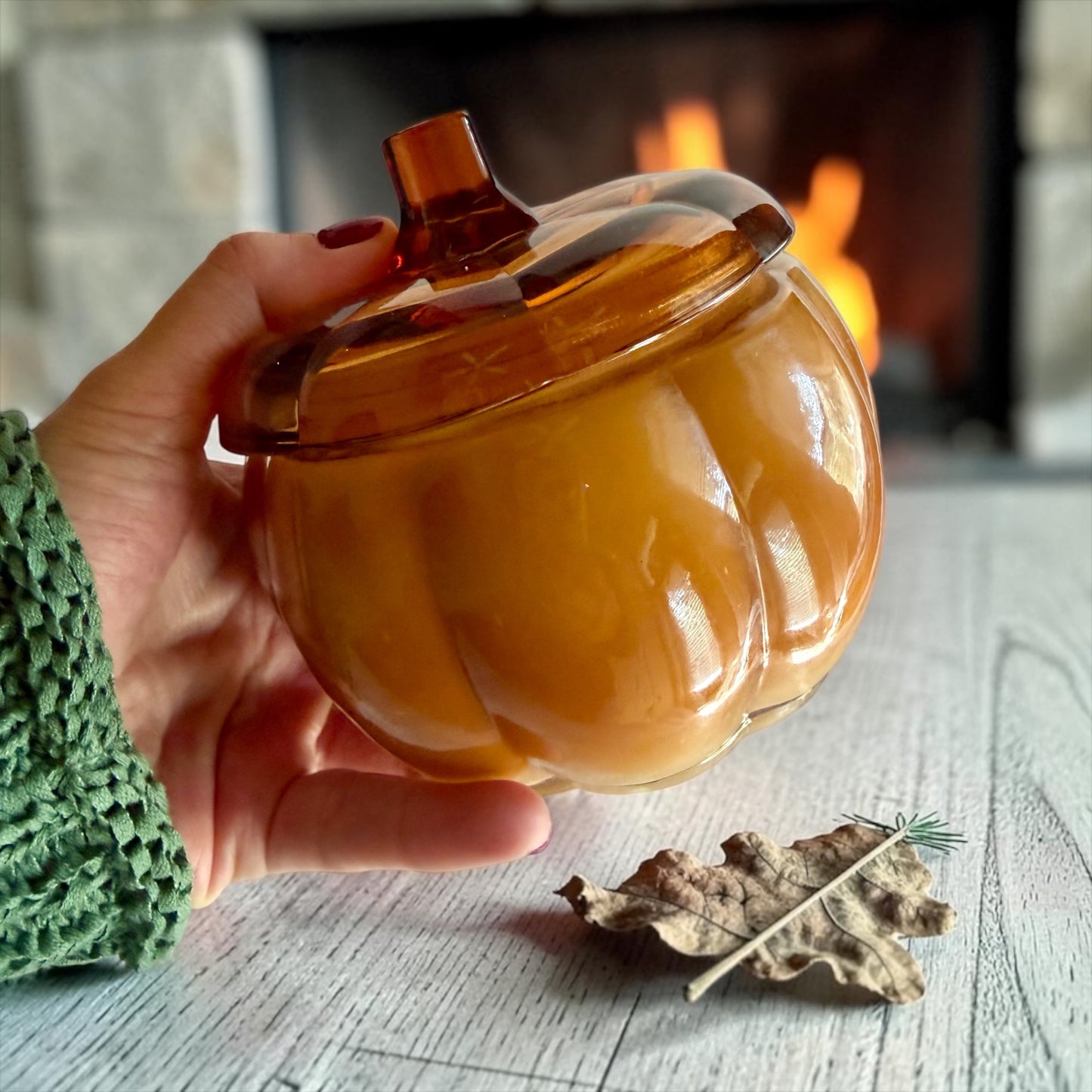 Amber glass pumpkin with lid