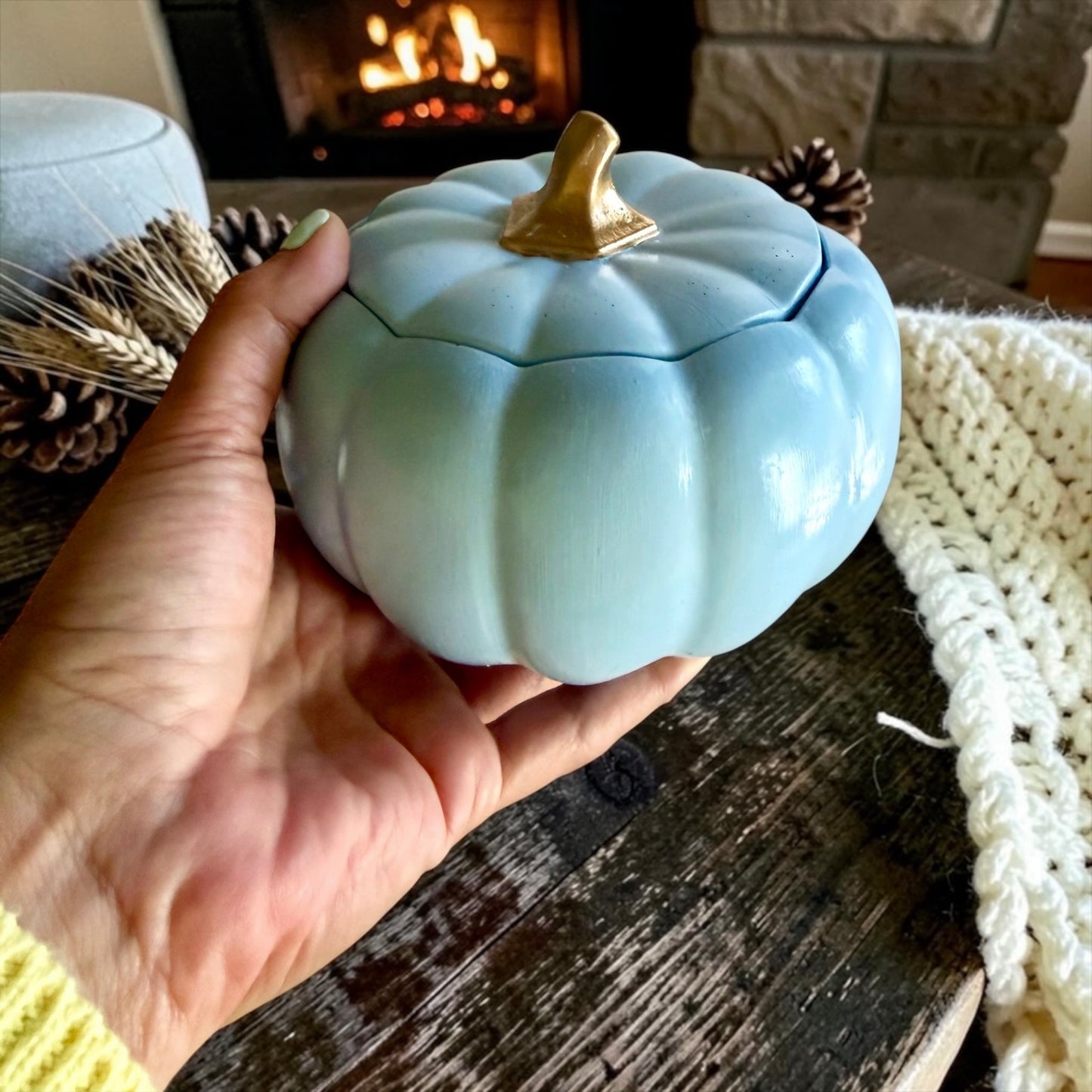 Large light blue pumpkin with lid