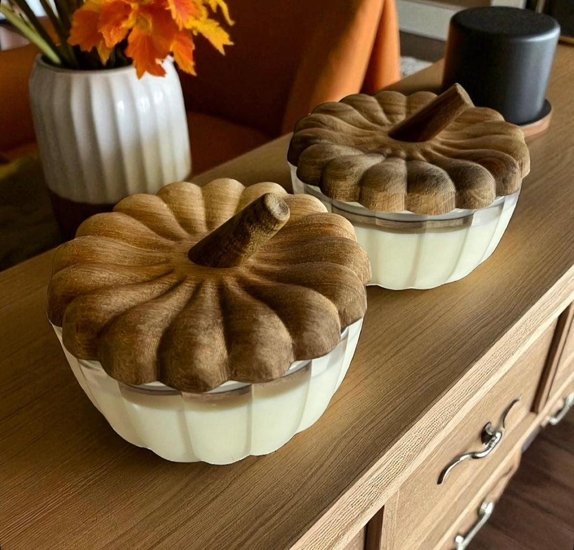Large pumpkin with wooden lid