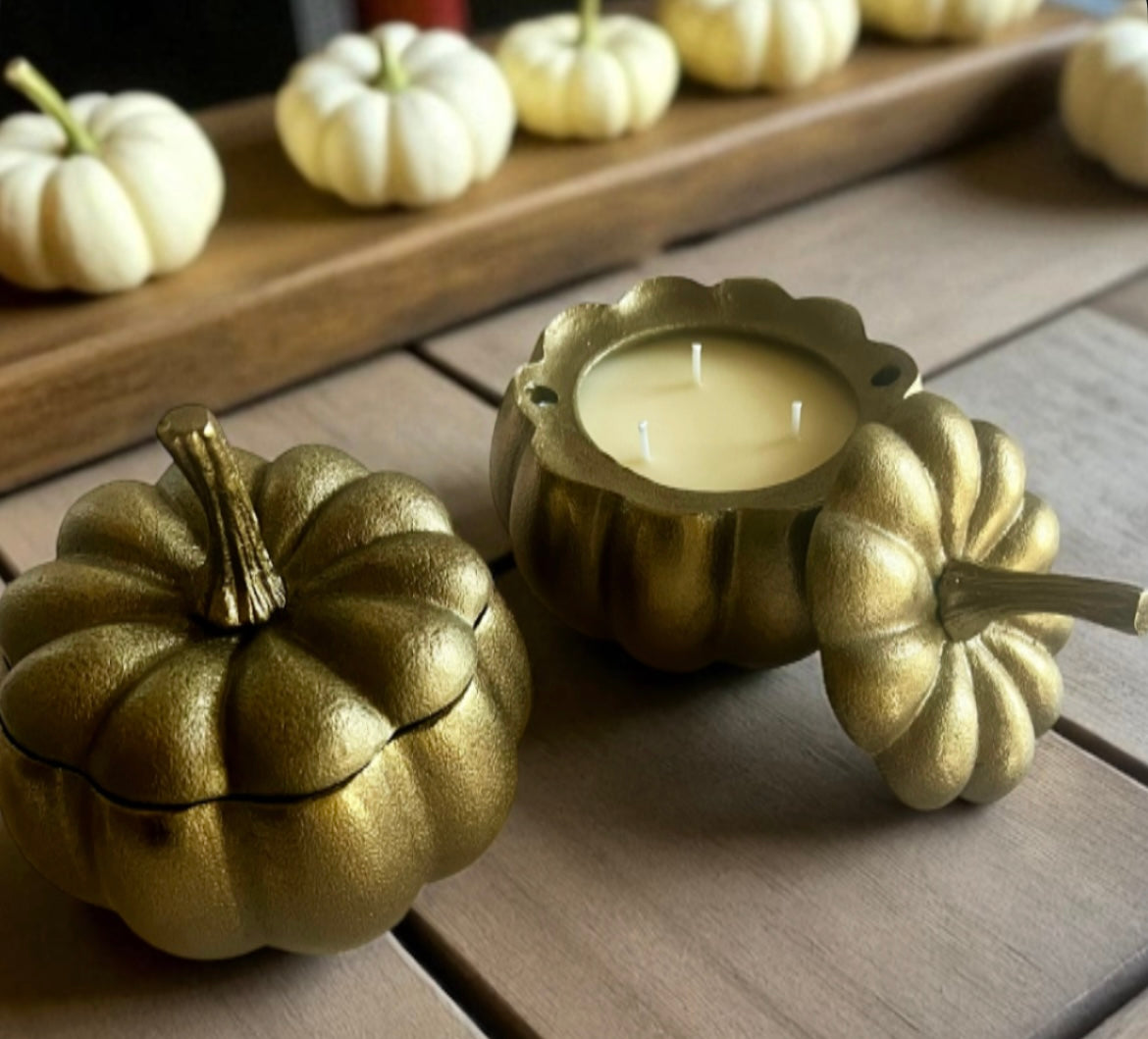 Cast metal pumpkin with lid