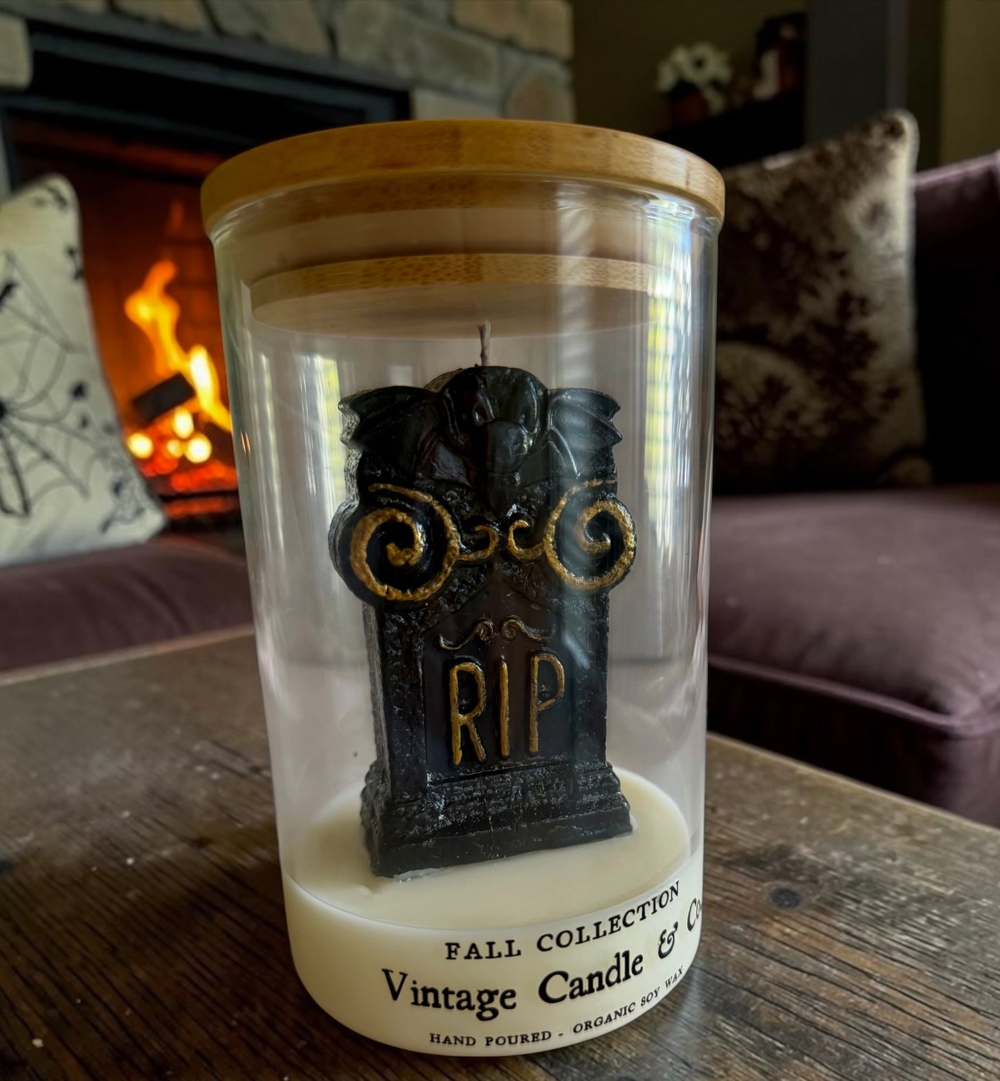 RIP tombstone candle