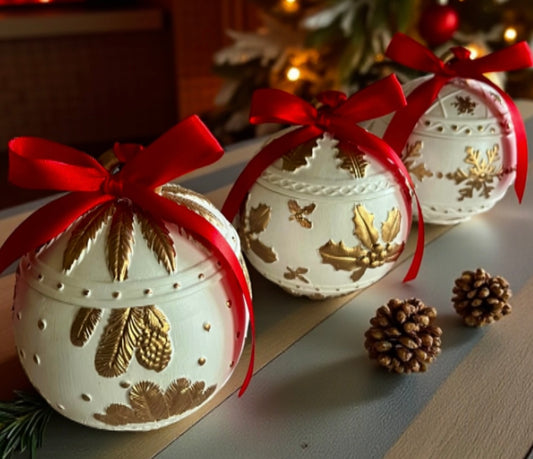 Golden and white Christmas ornament with lid