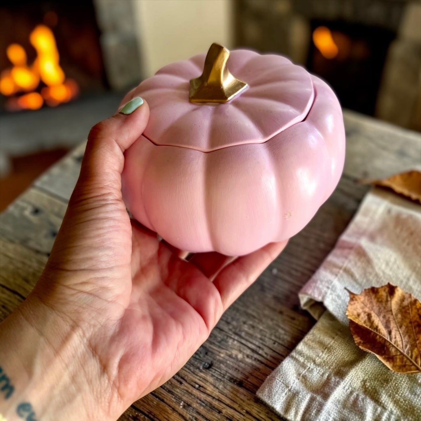 Large pink pumpkin with lid