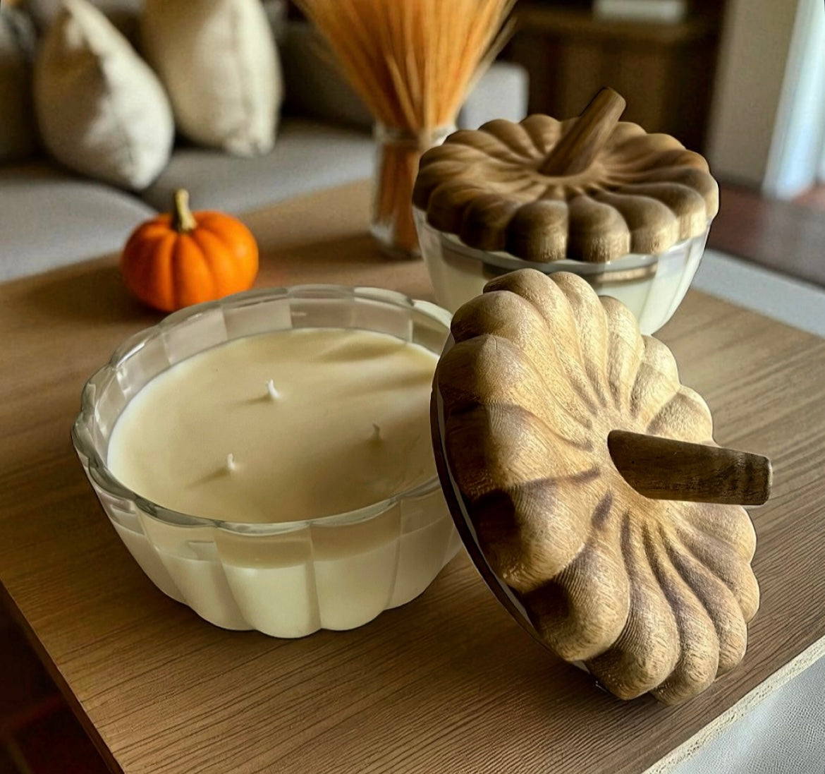 Large pumpkin with wooden lid