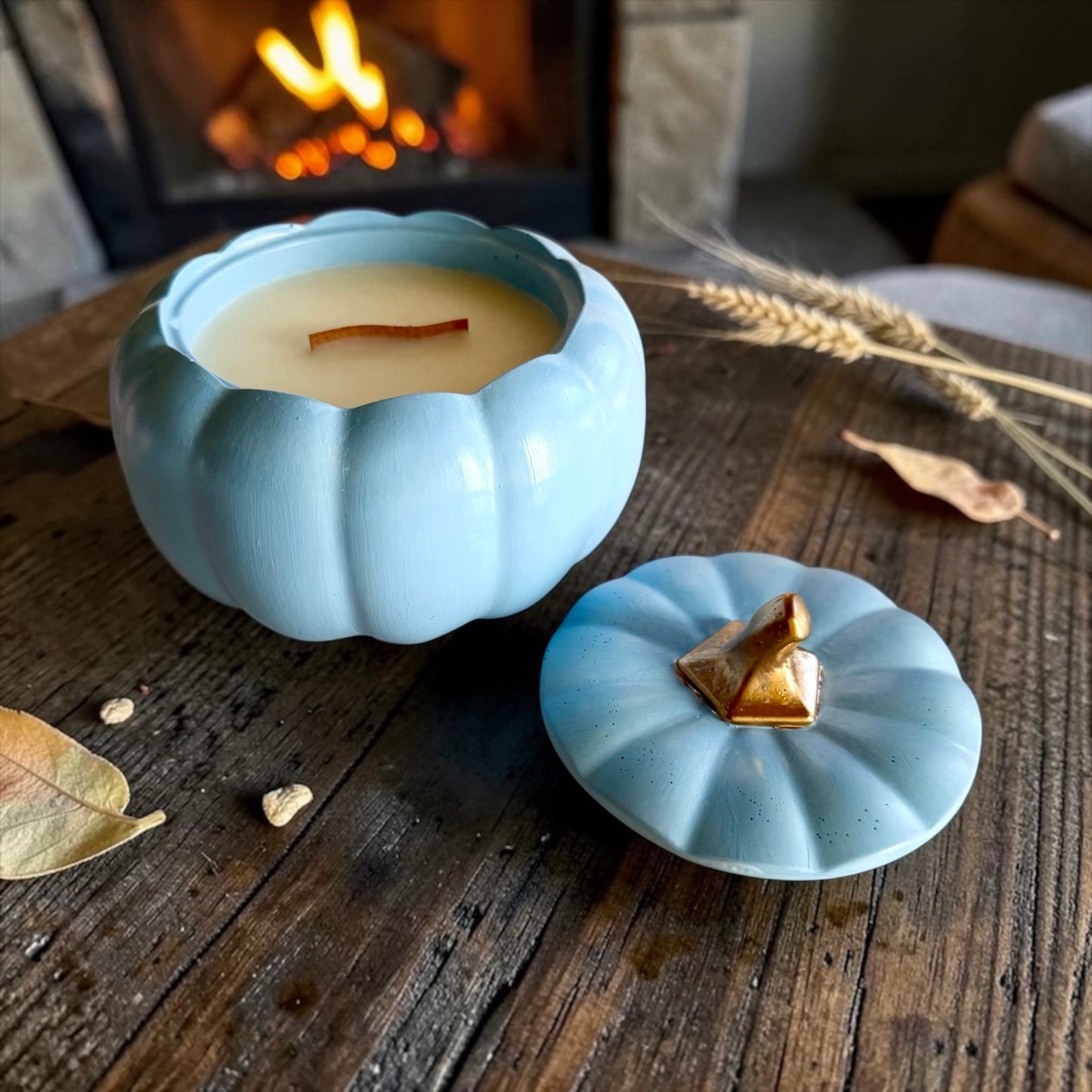 Large light blue pumpkin with lid