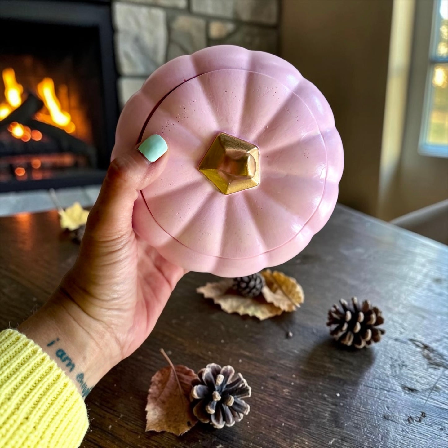 Large pink pumpkin with lid