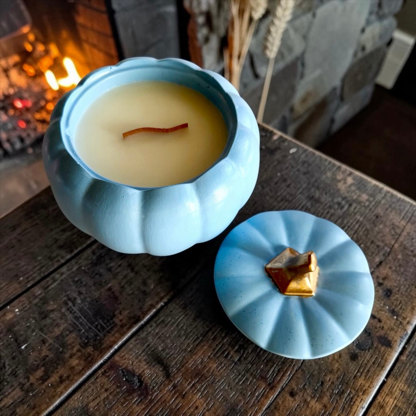 Large light blue pumpkin with lid