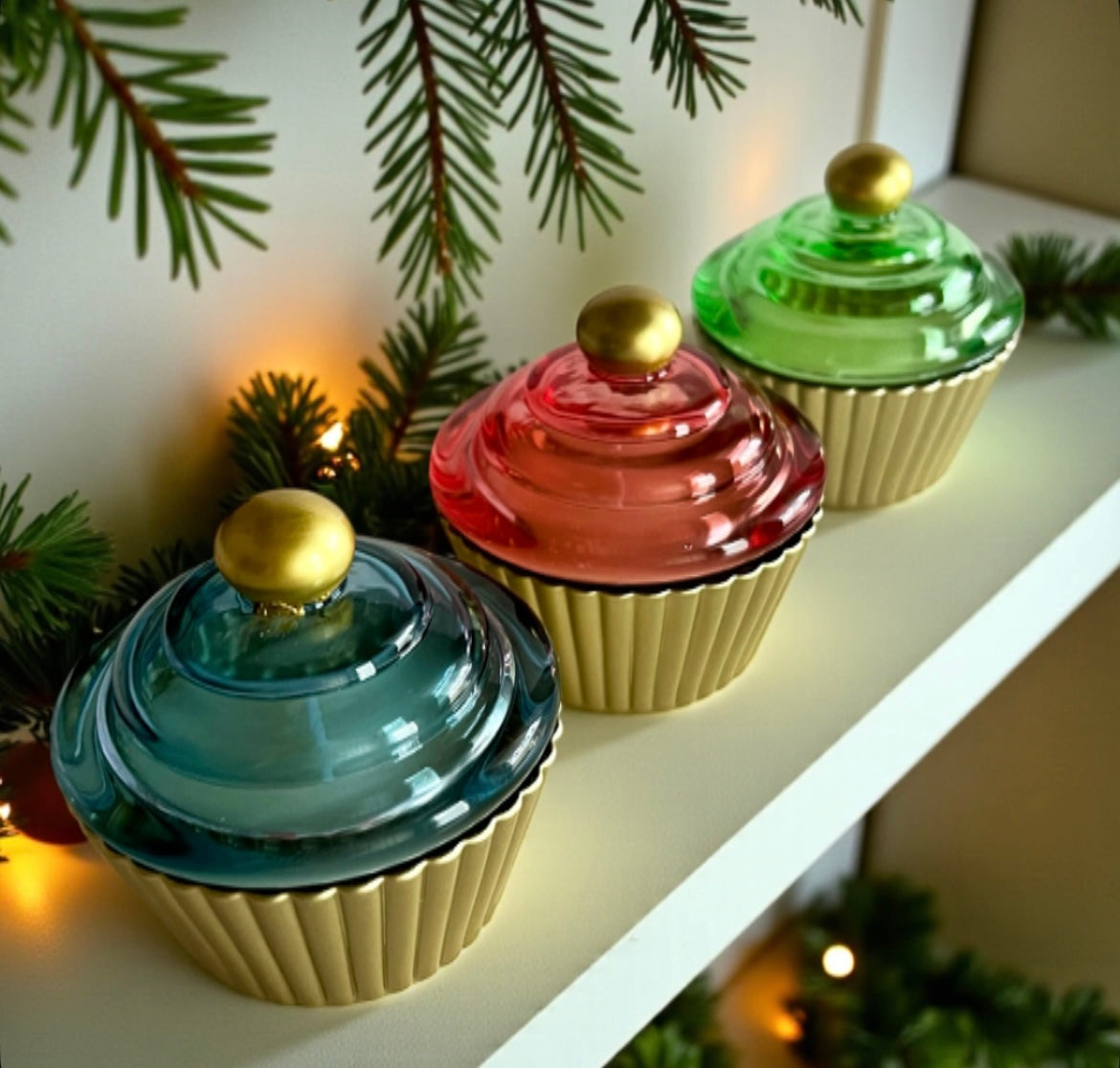 Glass cupcake set (3 candles)