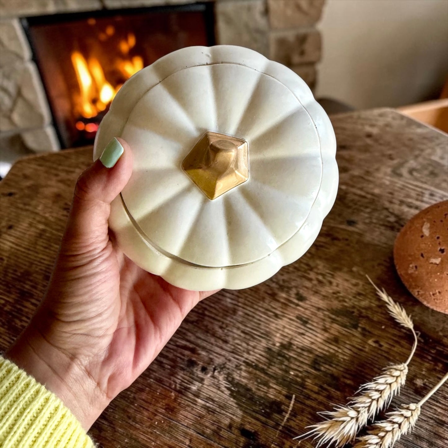 Large white pumpkin with lid