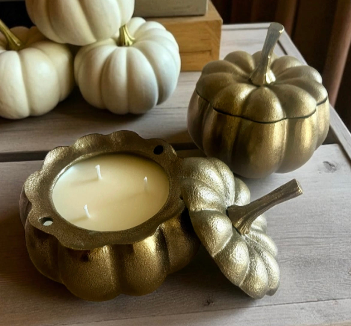 Cast metal pumpkin with lid