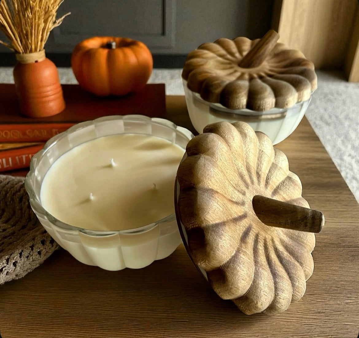 Large pumpkin with wooden lid