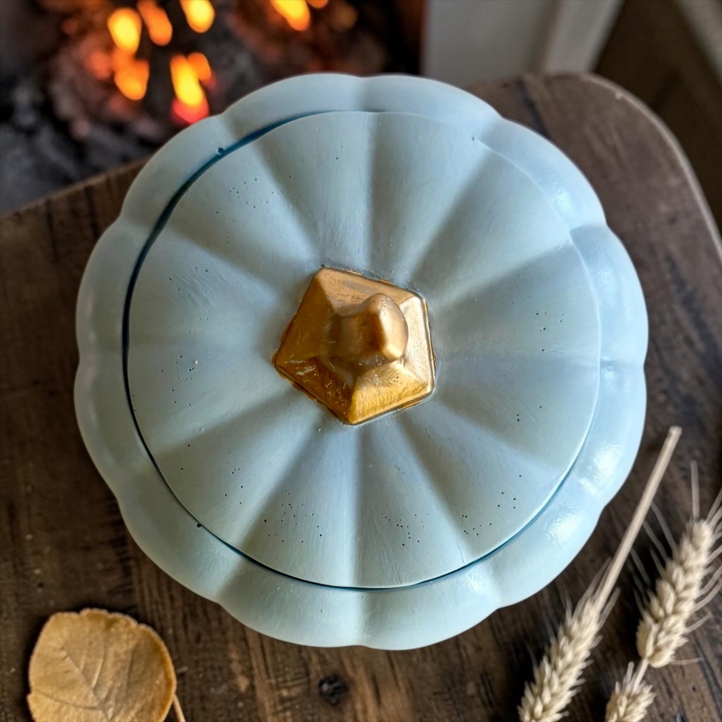 Large light blue pumpkin with lid