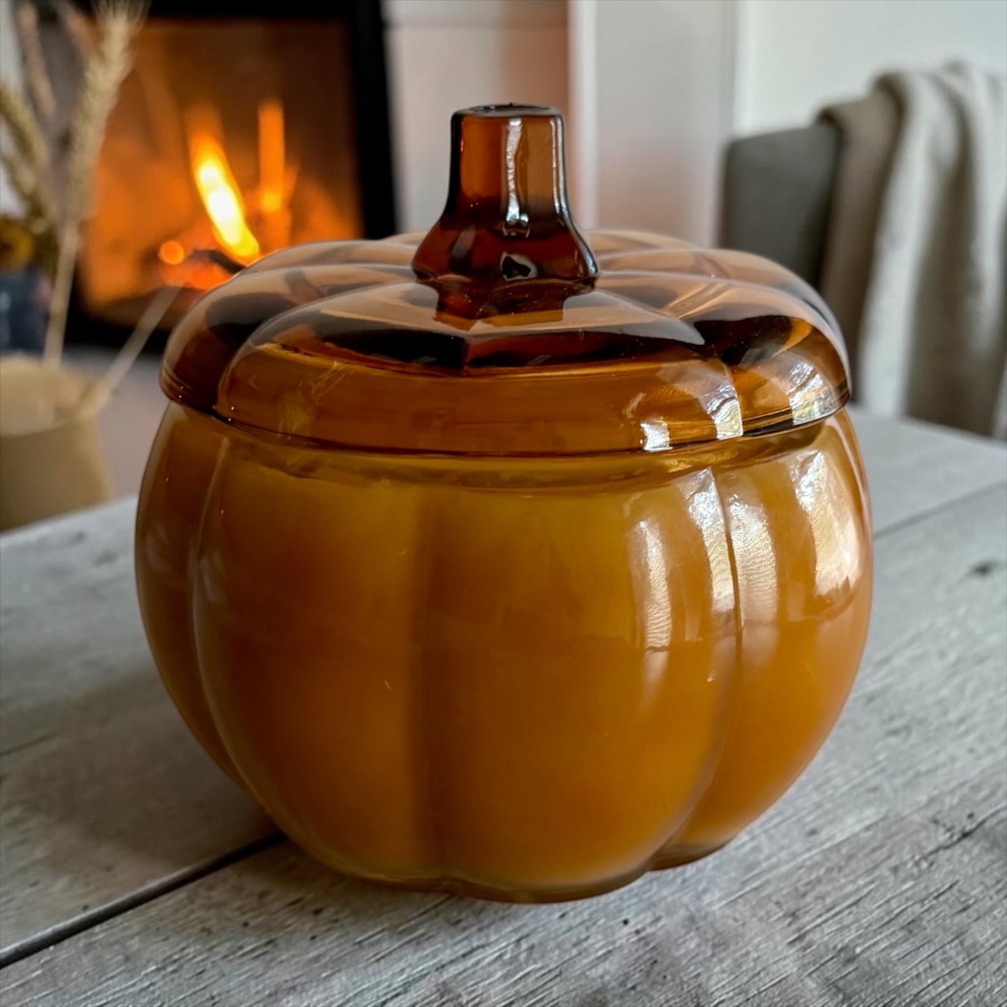 Amber glass pumpkin with lid