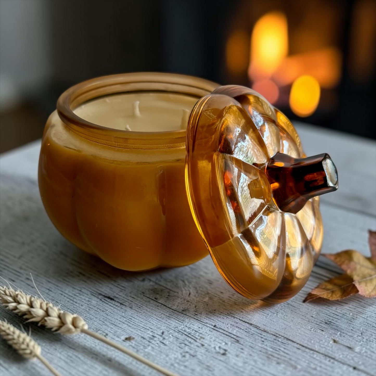 Amber glass pumpkin with lid