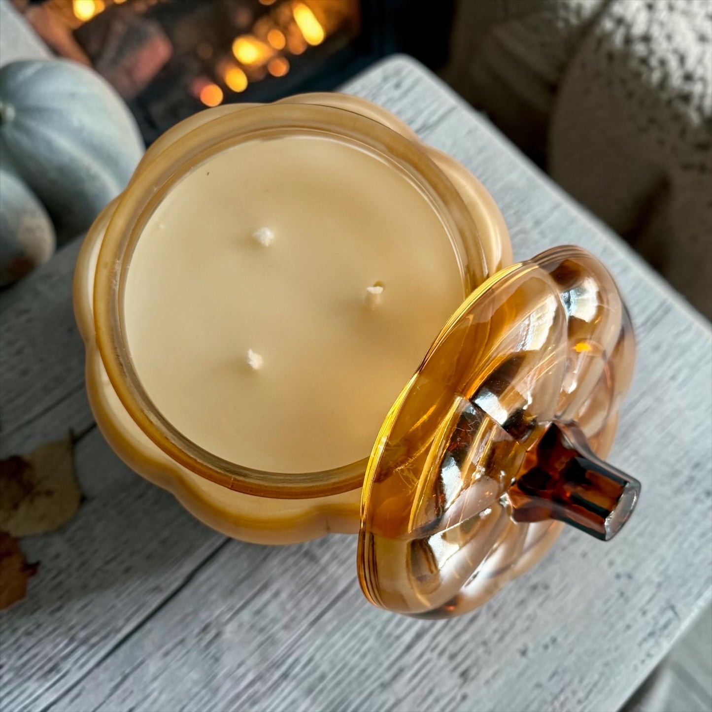 Amber glass pumpkin with lid