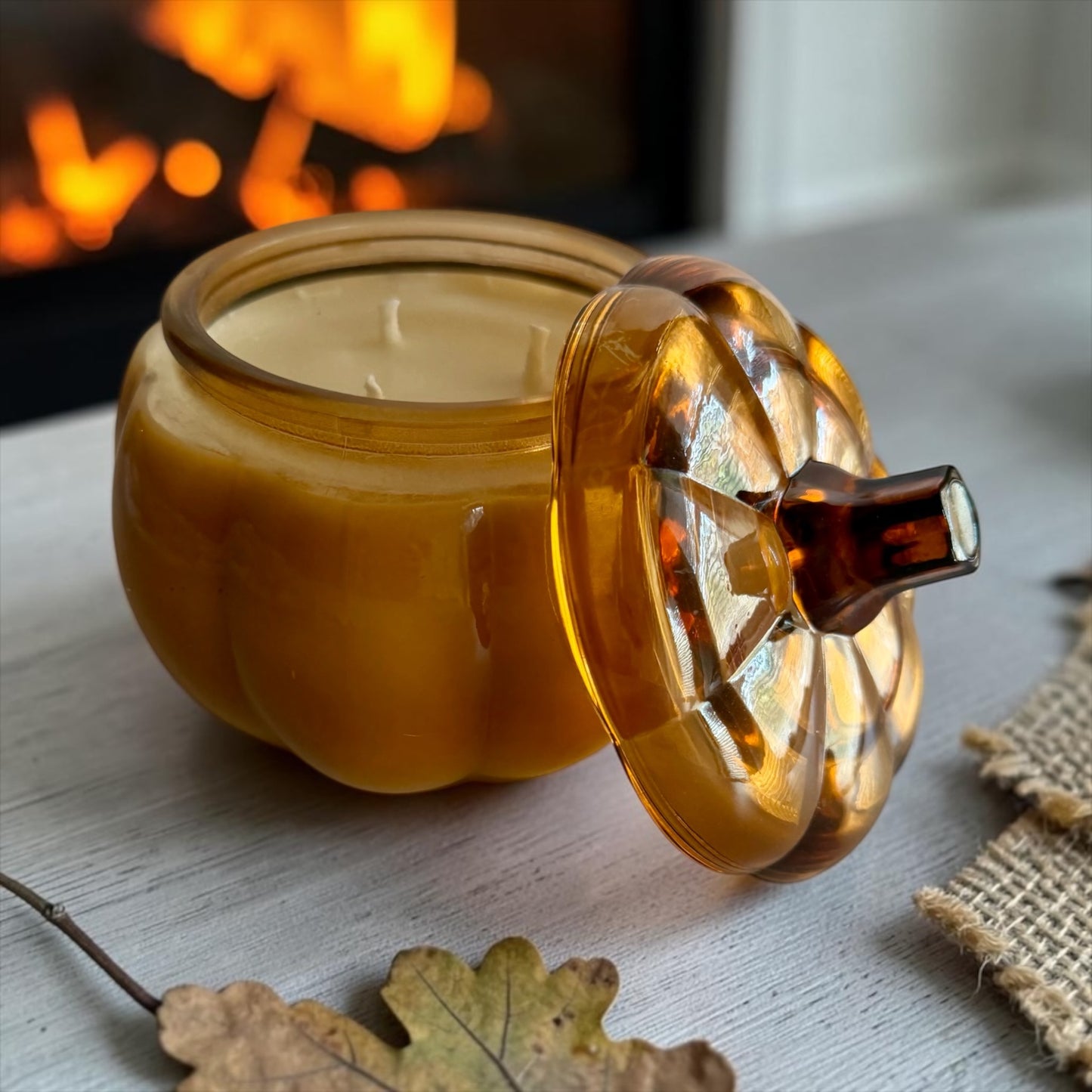 Amber glass pumpkin with lid