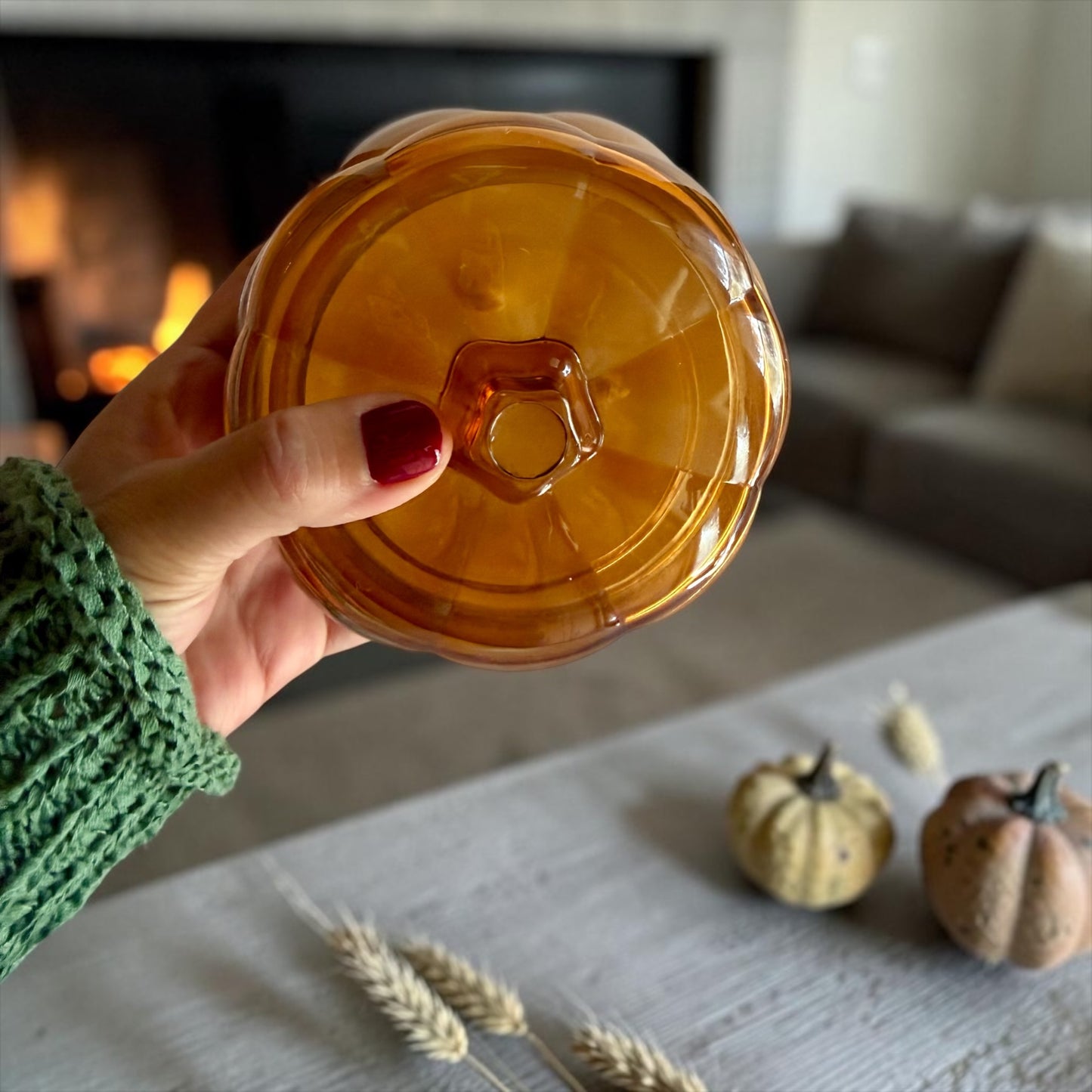 Amber glass pumpkin with lid