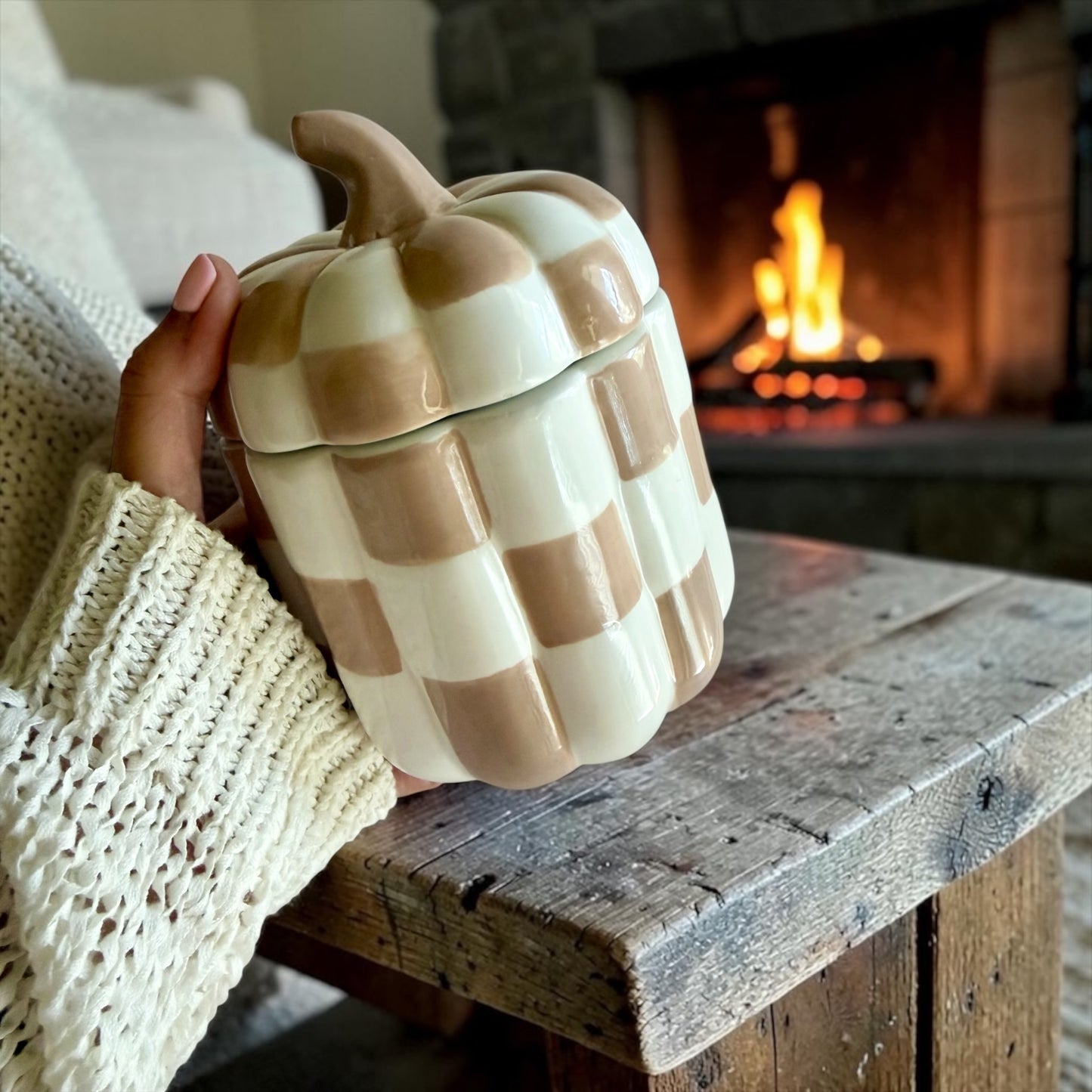 Pumpkin with lid “Beige and white”
