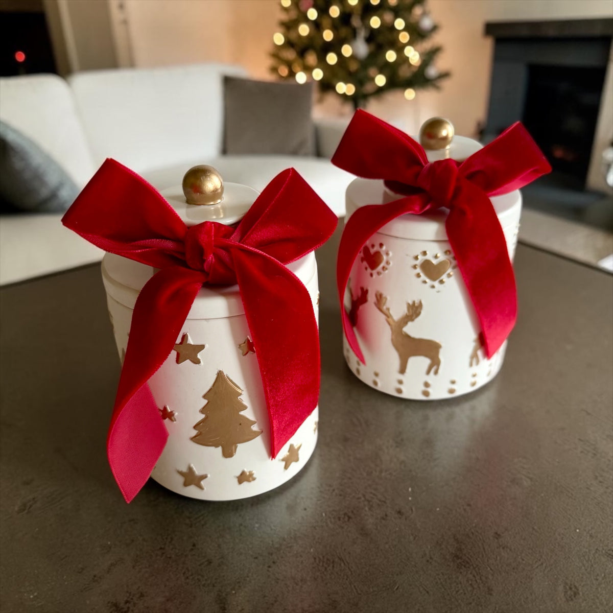 Set of 2 Christmas Candles: Christmas Tree & Reindeer, Handmade