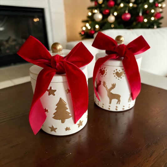 Set of 2 Christmas Candles: Christmas Tree & Reindeer, Handmade