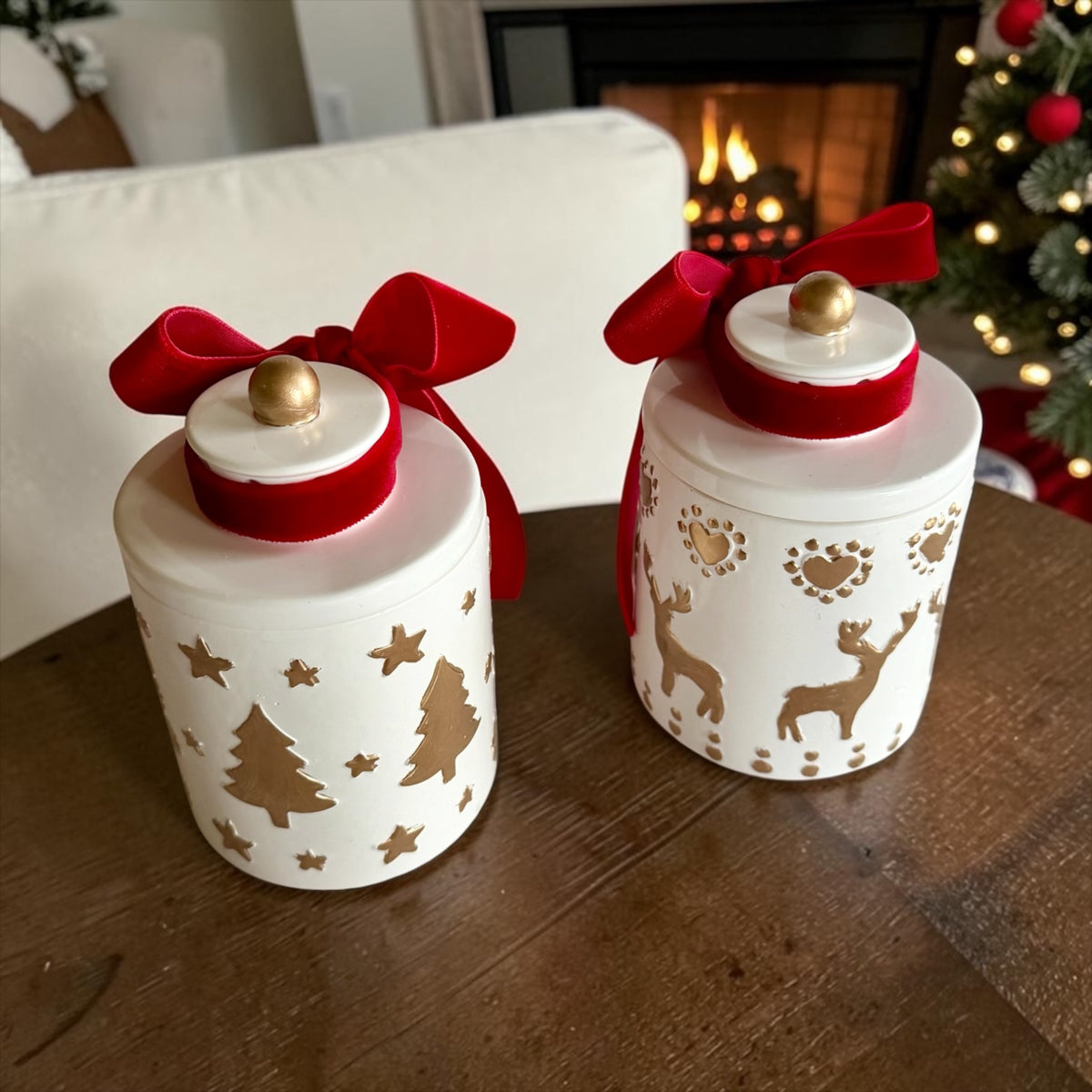 Set of 2 Christmas Candles: Christmas Tree & Reindeer, Handmade
