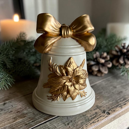 Christmas Bell Candle with Lid, Golden Details: Handmade
