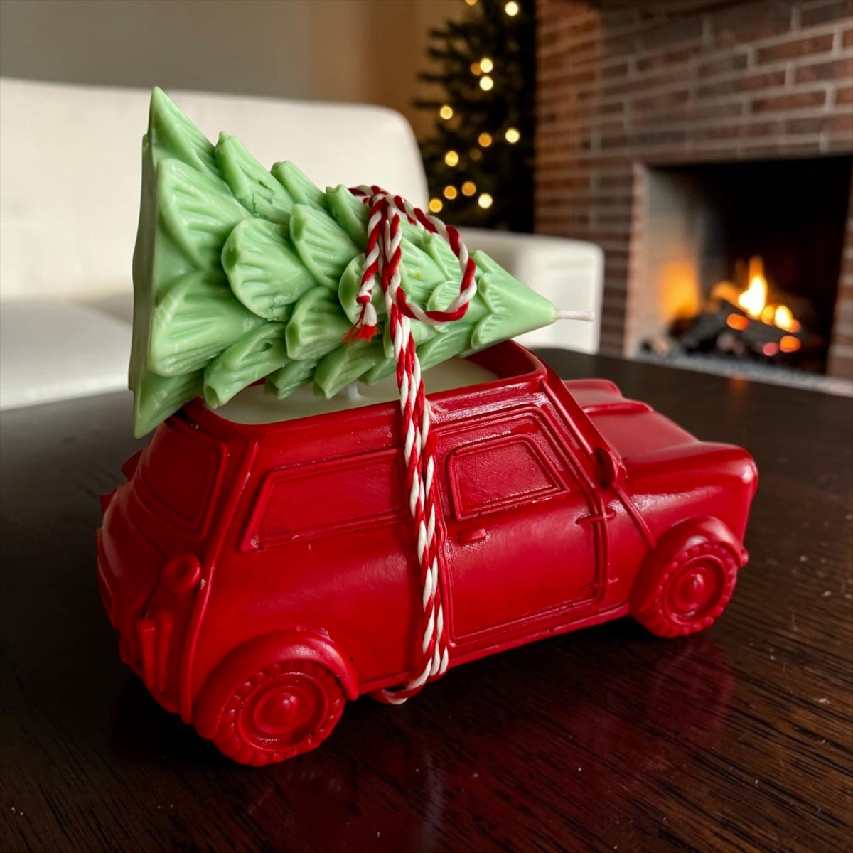Farmhouse Christmas Set: Red Pickup Truck & Christmas Tree, 2 Candles in 1